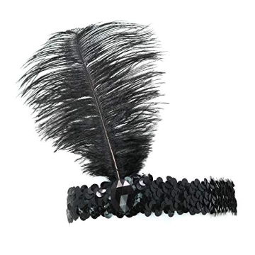 1920s Flapper Accessory Set Feather Headpiece Pearl Necklace