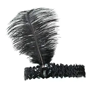 1920s Flapper Accessory Set Feather Headpiece Pearl Necklace