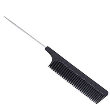LJSLYJ Black Fine-tooth Comb Metal Pin Anti-static Hair Style Rat Tail Comb Massage Hair Styling Bea...