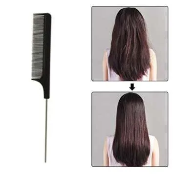 LJSLYJ Black Fine-tooth Comb Metal Pin Anti-static Hair Style Rat Tail Comb Massage Hair Styling Beauty Tools