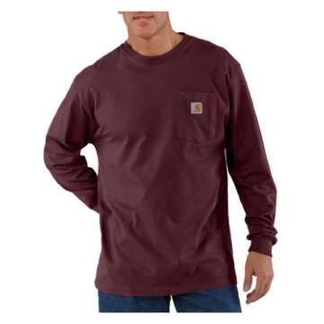 Carhartt Men's Durable Loose Fit Heavyweight Long-Sleeve Pocket T-Shirt - Port Color