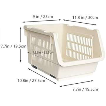 Baffect Pantry organizers, set of 2 Plastic Basket with rollers, Stackable Storage Bins for onions and potatoes (Beige)