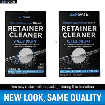 ZENGATE Retainer Cleaner Tablets - Quick 3-Minute Clean for Dentures, Mouth Guards, Aligners, and Ni...