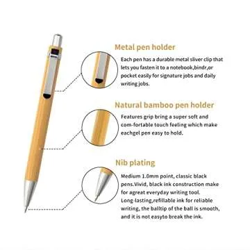 Eco-Friendly Bamboo Retractable Ballpoint Pens - 12 Pack
