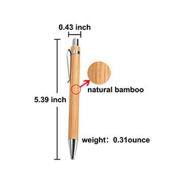 Eco-Friendly Bamboo Retractable Ballpoint Pens - 12 Pack