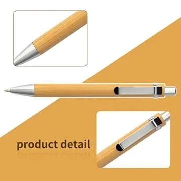 Eco-Friendly Bamboo Retractable Ballpoint Pens - 12 Pack