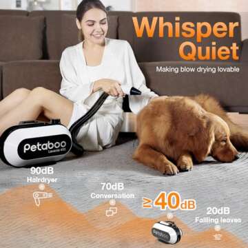 petaboo Dog Dryer for Pet Grooming, High-Velocity Force Blow Dryer, Super Quiet Dog Hair Dryer with 3 Nozzles & Adjustable Speed & 3 Temperature for Dog & Cat