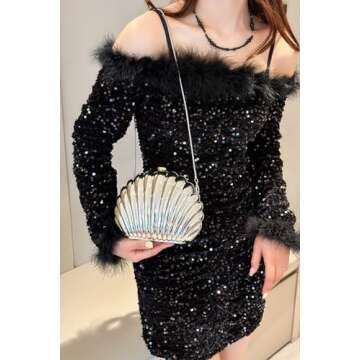 WuDiaoer Women Sparkly Acrylic Clutch Purse Seashell Evening Bag Metallic Acrylic Handbag Shiny Bride Purse for Party, Silver