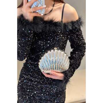 WuDiaoer Women Sparkly Acrylic Clutch Purse Seashell Evening Bag Metallic Acrylic Handbag Shiny Bride Purse for Party, Silver