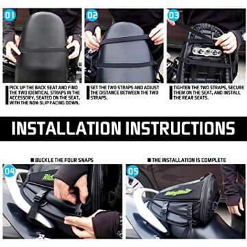 KATUR Motorcycle Backseat Tank Bag Multifunctional Waterproof PU Leather Storage Saddle Bag Motorbike Rear Seat Super Light Tail Accessories Bags -Black