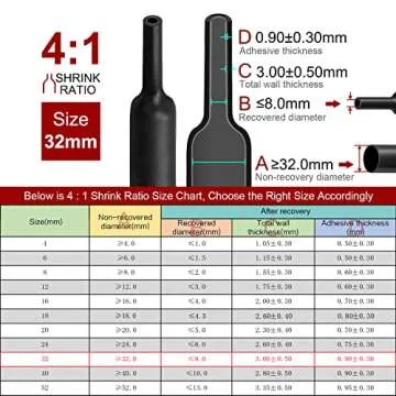Chanzon 4:1 Ratio 1-1/4" (32mm) Heat Shrink Tubing - Marine Grade Waterproof Adhesive Lined - 4Ft Roll (1.22M Total Length) Black Polyolefin Sleeving Wrap Shrinking 4 to 1 Ratio 1pcs