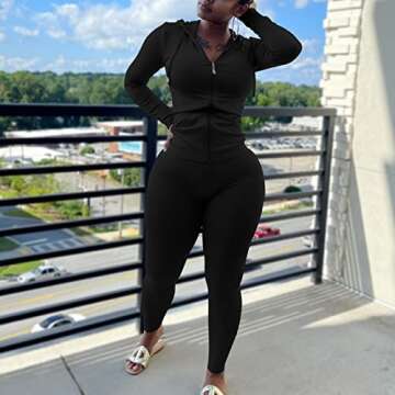 Mrskoala Two Piece Outfits for Women Jogger Sets Workout SweatSuits Tracksuit Pants Set Black M