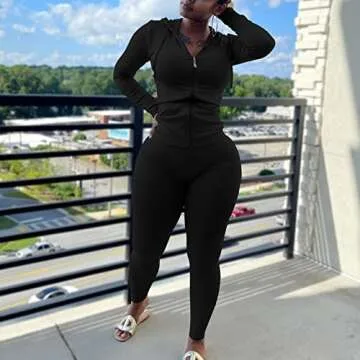 Mrskoala Two Piece Outfits for Women Jogger Sets Workout SweatSuits Tracksuit Pants Set Black M