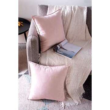 Zealax 2-Pack Decorative Throw Pillow Covers Cases Comfortable Faux Suede Pillowcases for Sofa Couch Living Room Decor, 18 x 18 inches, Baby Pink
