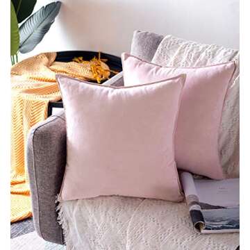 Zealax 2-Pack Decorative Throw Pillow Covers Cases Comfortable Faux Suede Pillowcases for Sofa Couch Living Room Decor, 18 x 18 inches, Baby Pink