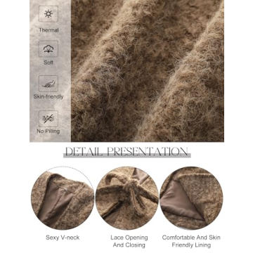 COZYPOIN Women's Bow Tie Front Cardigan Jacket Fuzzy Oversized V Neck Long Sleeve Batwing Wool Blend Coats Outerwear(Brown-M)