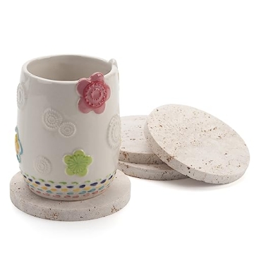 Natural Travertine Marble Coasters Set of 4 Modern Drink Protectors