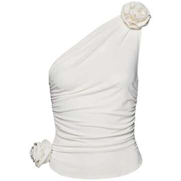 Backless Halter Crop Tops for Women Sexy One Shoulder Flower Camisole Y2k Ruffle Shirt Going Out Trendy Crop Tank Top