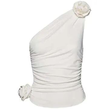 Backless Halter Crop Tops for Women Sexy One Shoulder Flower Camisole Y2k Ruffle Shirt Going Out Trendy Crop Tank Top