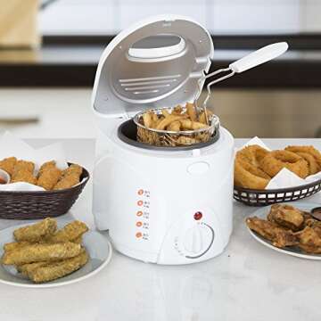Classic Cuisine 1 Liter Cool Touch Deep Fryer with Wire Fry Basket, White