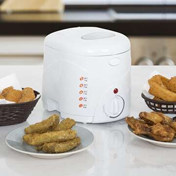 Classic Cuisine 1 Liter Cool Touch Deep Fryer with Wire Fry Basket, White
