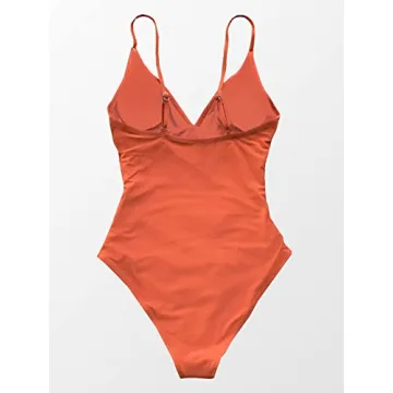 CUPSHE Women's V Neck Shirring Swimsuit Orange Flattering Fit