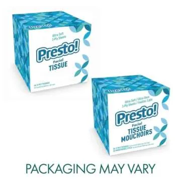 Amazon Brand - Presto! Ultra-Soft 3-Ply Premium Facial Tissues, 264 Count (4 Packs of 66), (Packagin...