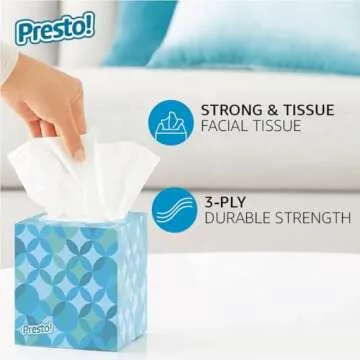 Amazon Brand - Presto! Ultra-Soft 3-Ply Premium Facial Tissues, 264 Count (4 Packs of 66), (Packaging May Vary)