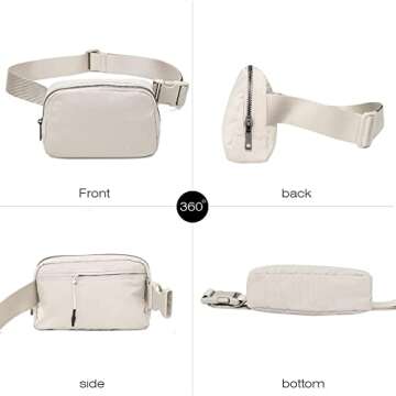 Belt Bag Waist Pack Bum Bag Crossbody Fanny Pack for Women and Men with Adjustable Strap Small Waist Pouch for Travel Workout Running Hiking(Off White)