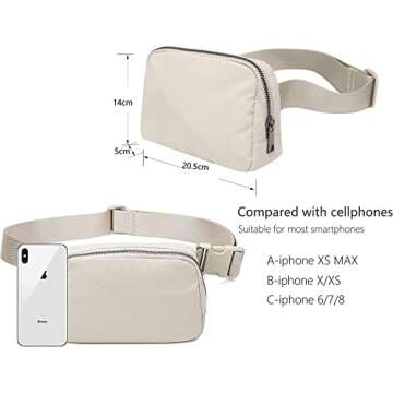 Belt Bag Waist Pack Bum Bag Crossbody Fanny Pack for Women and Men with Adjustable Strap Small Waist Pouch for Travel Workout Running Hiking(Off White)