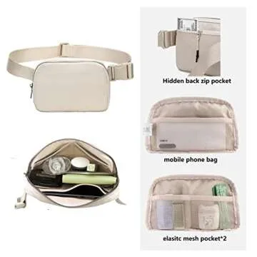 Belt Bag Waist Pack Bum Bag Crossbody Fanny Pack for Women and Men with Adjustable Strap Small Waist Pouch for Travel Workout Running Hiking(Off White)