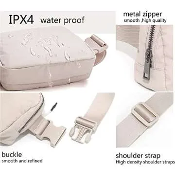Belt Bag Waist Pack Bum Bag Crossbody Fanny Pack for Women and Men with Adjustable Strap Small Waist Pouch for Travel Workout Running Hiking(Off White)
