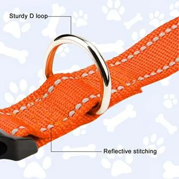 FunTags Reflective Dog Collar, Sturdy Nylon Collars for Large Girl and Boy Dogs, Adjustable Dog Collar with Quick Release Buckle, Orange