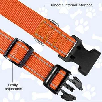FunTags Reflective Dog Collar, Sturdy Nylon Collars for Large Girl and Boy Dogs, Adjustable Dog Collar with Quick Release Buckle, Orange