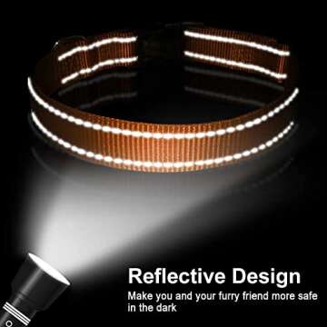 FunTags Reflective Dog Collar, Sturdy Nylon Collars for Large Girl and Boy Dogs, Adjustable Dog Collar with Quick Release Buckle, Orange
