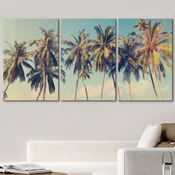 wall26 Canvas Print Wall Art Set Row of California Palm Trees & Blue Sky Nature Wilderness Photograp...