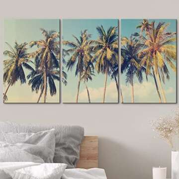 wall26 Canvas Print Wall Art Set Row of California Palm Trees & Blue Sky Nature Wilderness Photography Realism Chic Scenic Relax/Calm Multicolor for Living Room, Bedroom, Office - 24"x36"x3 Panels