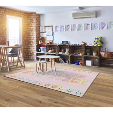 Flagship Carpets Schoolgirl Style This is Our Happy Place on Pink Educational Area Rug for Kids Room...