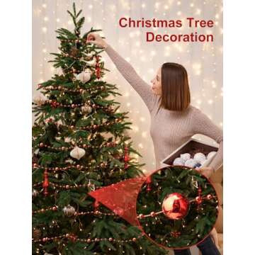 AISCOOL Christmas Tree Beads Garland Decorations - 66Ft Strands Chain Pearls Beads String for DIY Ch...