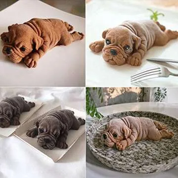Fewo 2 Pack 3D Shar Pei Dog Silicone Molds for Baking Mousse Cake Pug Puppy Birthday Treats Chocolate Jello Fondant Mould Pudding Ice Cream Soap Lotion Bars Making Supplies