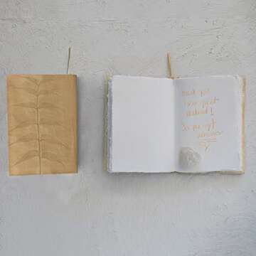 Creative Co-Op Leather Bound Paper Embossed Leaf Design and Bookmark, Tan Journal