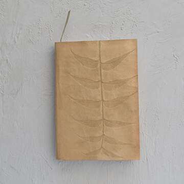 Creative Co-Op Leather Bound Paper Embossed Leaf Design and Bookmark, Tan Journal