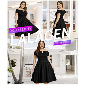 LALAGEN Women's Plus Size Vintage 1950s Party Cocktail Wedding Swing Midi Dress Black XXXL
