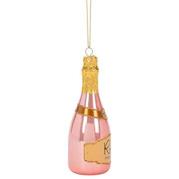 Raz 4052892 Christmas Catalog Rose Sparkling Wine Hanging Ornament, 6-inch Height, Glass