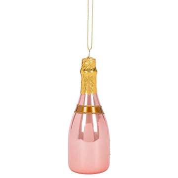 Raz 4052892 Christmas Catalog Rose Sparkling Wine Hanging Ornament, 6-inch Height, Glass