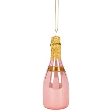 Raz 4052892 Christmas Catalog Rose Sparkling Wine Hanging Ornament, 6-inch Height, Glass