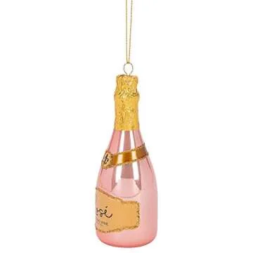 Raz 4052892 Christmas Catalog Rose Sparkling Wine Hanging Ornament, 6-inch Height, Glass