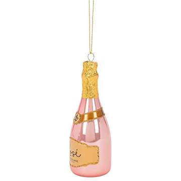 Raz 4052892 Christmas Catalog Rose Sparkling Wine Hanging Ornament, 6-inch Height, Glass
