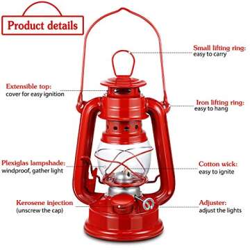 Honoson Oil Lamp Hurricane Lamp Kerosene Lantern for Indoor Outdoors Decorative Hanging Oil Lantern with Wick for Hiking Emergency Camping Party Decoration(4 Pieces,Red)