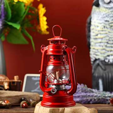 Honoson Oil Lamp Hurricane Lamp Kerosene Lantern for Indoor Outdoors Decorative Hanging Oil Lantern with Wick for Hiking Emergency Camping Party Decoration(4 Pieces,Red)
